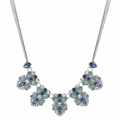 Designer tonal blue floral necklace